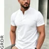 GRDR Men's Summer Fashion Classic Solid Color Thin Henley Collar Short Sleeve T-Shirt