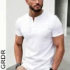 GRDR Men's Summer Fashion Classic Solid Color Thin Henley Collar Short Sleeve T-Shirt