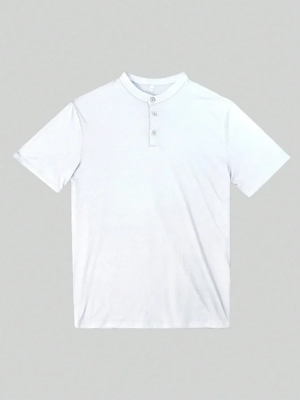 GRDR Men's Summer Fashion Classic Solid Color Thin Henley Collar Short Sleeve T-Shirt