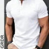 GRDR Men's Summer Fashion Classic Solid Color Thin Henley Collar Short Sleeve T-Shirt