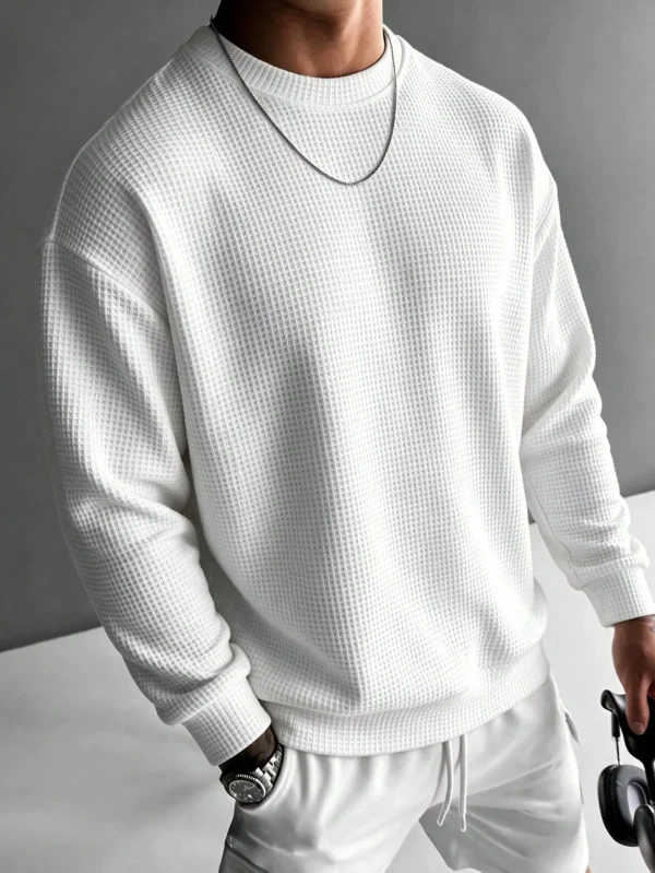 6ad2ef9489c74.webp Men's Casual Daily Commute Versatile Textured Solid Color Crew Neck Top