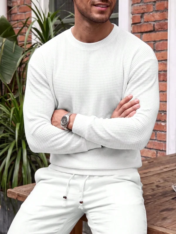 6ad2ef9715f5c.webp Men's Casual Daily Commute Versatile Textured Solid Color Crew Neck Top