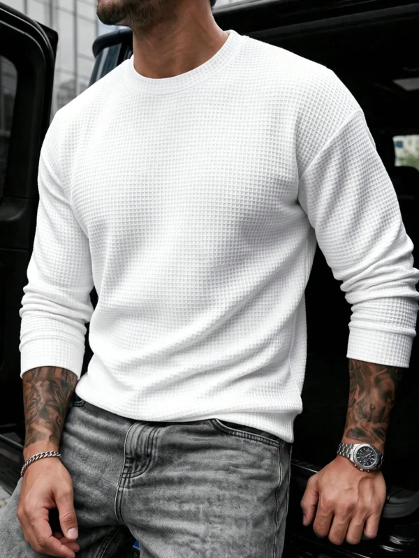 6ad2ef9c5cc1c.webp Men's Casual Daily Commute Versatile Textured Solid Color Crew Neck Top