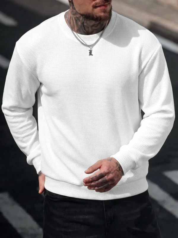 6ad2efa47b81f.webp Men's Casual Daily Commute Versatile Textured Solid Color Crew Neck Top
