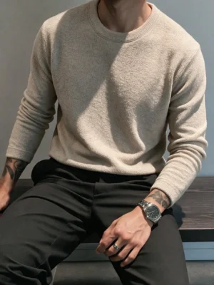 6ad2efb27170c.webp Men's Textured Fleece Crew Neck Long Sleeve T-Shirt