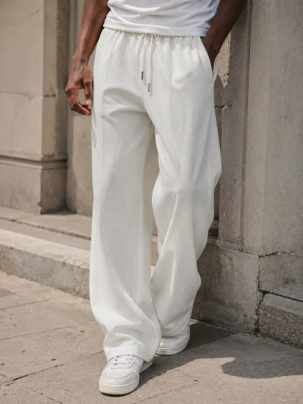 6ad2f6f019f0b.webp Men's Waffle Knit Casual Loose Lazy Wide Leg Long Pants