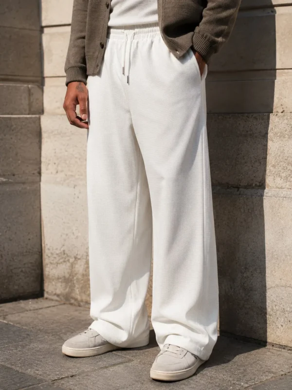 6ad2f6f1c3d18.webp Men's Waffle Knit Casual Loose Lazy Wide Leg Long Pants