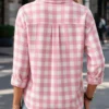 6ad2f9b6e8726.webp Women Plaid Button Down Shirts Pink Long Sleeve Gingham Blouse Casual Collared Work Tops