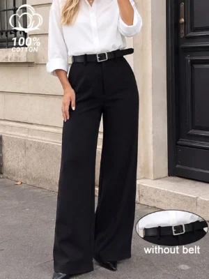 Women's Black Pure Cotton Wide Leg Pants