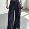 MOOSTA 2026 Fall New French Simple Casual Elegant Commuting Business Office Street Outing Festival Blue And White Stripe High Waist Pleated Suit Trousers
