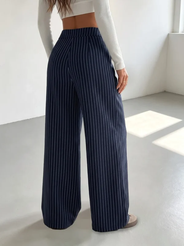 MOOSTA 2026 Fall New French Simple Casual Elegant Commuting Business Office Street Outing Festival Blue And White Stripe High Waist Pleated Suit Trousers