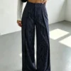 MOOSTA 2026 Fall New French Simple Casual Elegant Commuting Business Office Street Outing Festival Blue And White Stripe High Waist Pleated Suit Trousers