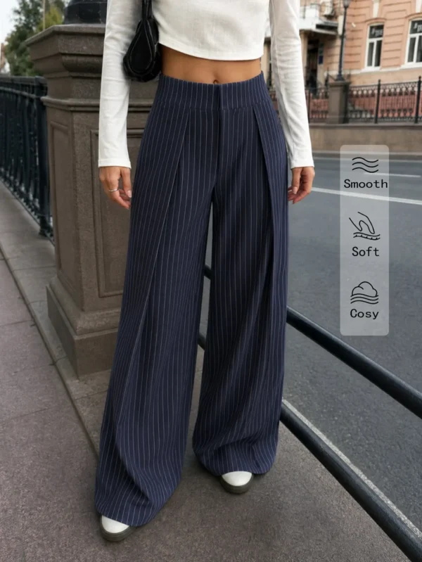 MOOSTA 2026 Fall New French Simple Casual Elegant Commuting Business Office Street Outing Festival Blue And White Stripe High Waist Pleated Suit Trousers