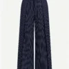 MOOSTA 2026 Fall New French Simple Casual Elegant Commuting Business Office Street Outing Festival Blue And White Stripe High Waist Pleated Suit Trousers