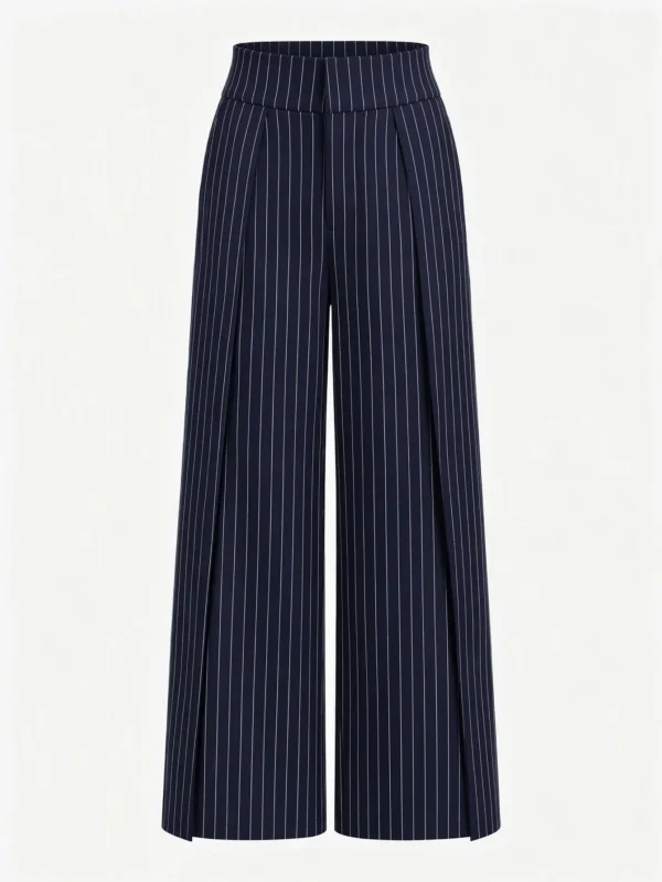 MOOSTA 2026 Fall New French Simple Casual Elegant Commuting Business Office Street Outing Festival Blue And White Stripe High Waist Pleated Suit Trousers
