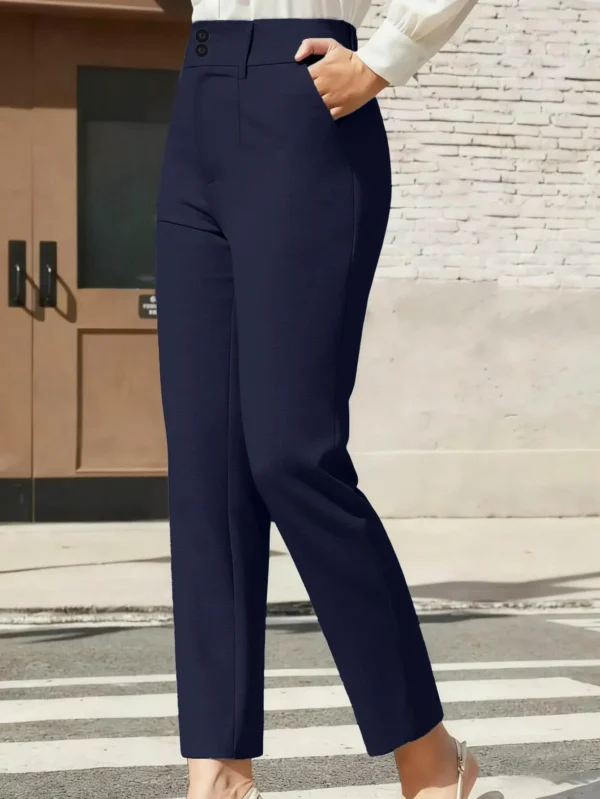 6ad2fdb5446fb.webp High Waist Double Button Design Long Pants For School And Commute